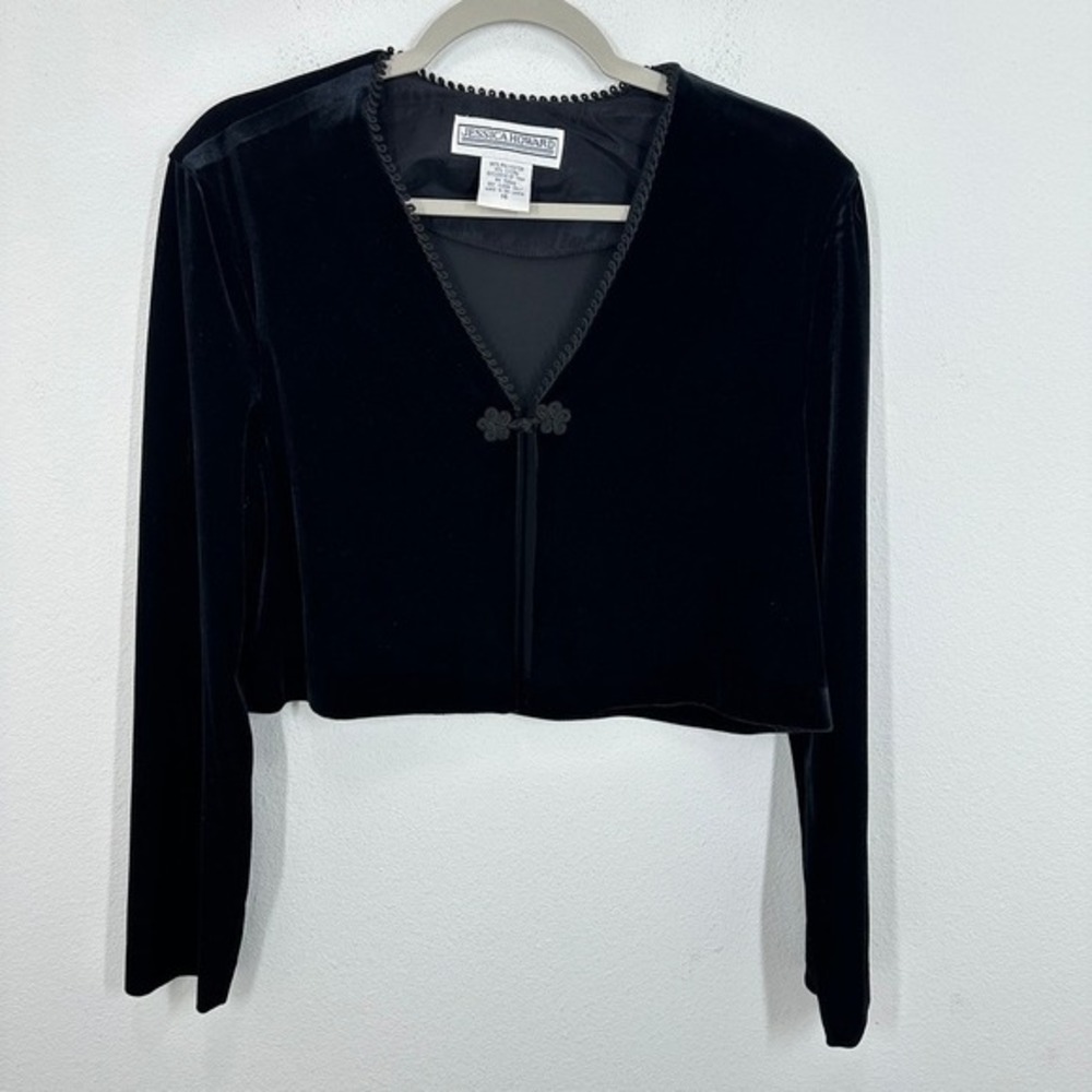 Jessica Howard Black Velvet‎ Cropped Bolero Jacket Long Sleeve Size 14 Evening